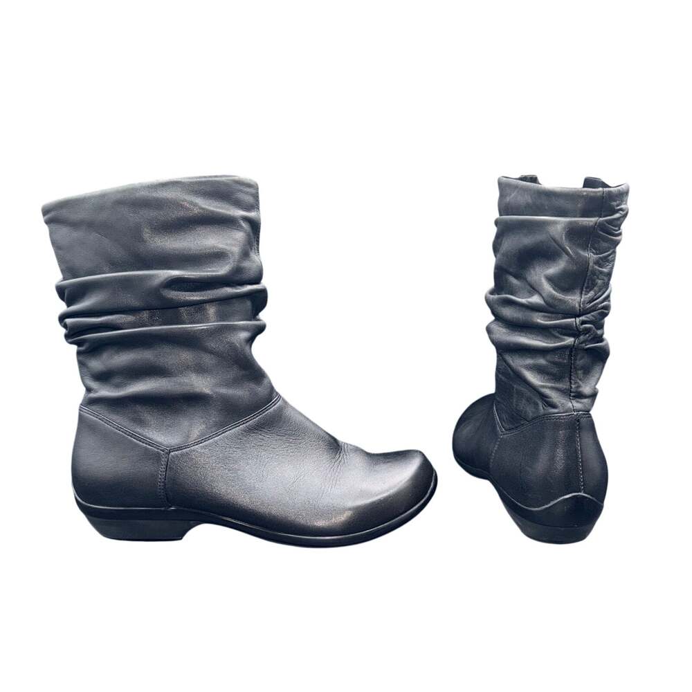 Dansko Womens 40 US 9.5-10 Black Leather Slouch Mid Calf Boots Low Heel